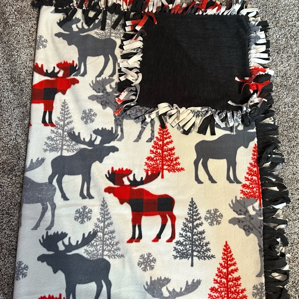Cozy Moose and Tree Fleece Blanket